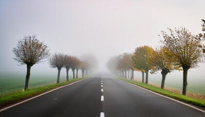 Fototapeta premium tree lined road in the fog