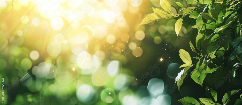 Poster blurry foliage background on a sunny day with bokeh effects providing a copy space image
