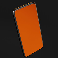 Close-up of clean smartphone mockup on black background. 3d rendering illustration.