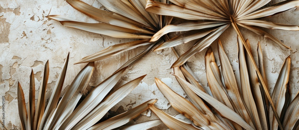 Aufkleber Dry and aged palm leaves create an ideal backdrop with copy space image