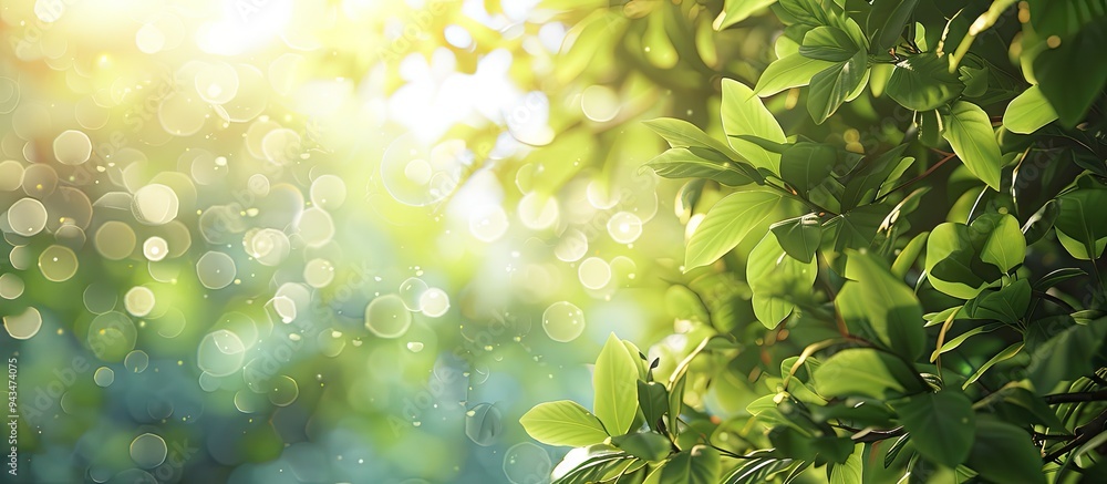 Poster blurry foliage background on a sunny day with bokeh effects providing a copy space image