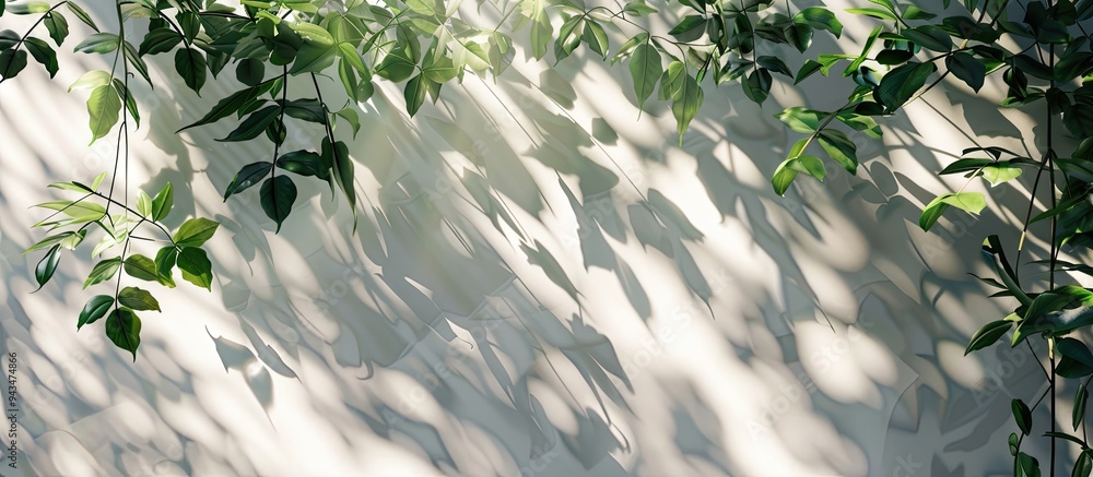 Aufkleber sunlight filtering through tree leaves creates a play of light and shadows on a white wall ideal for