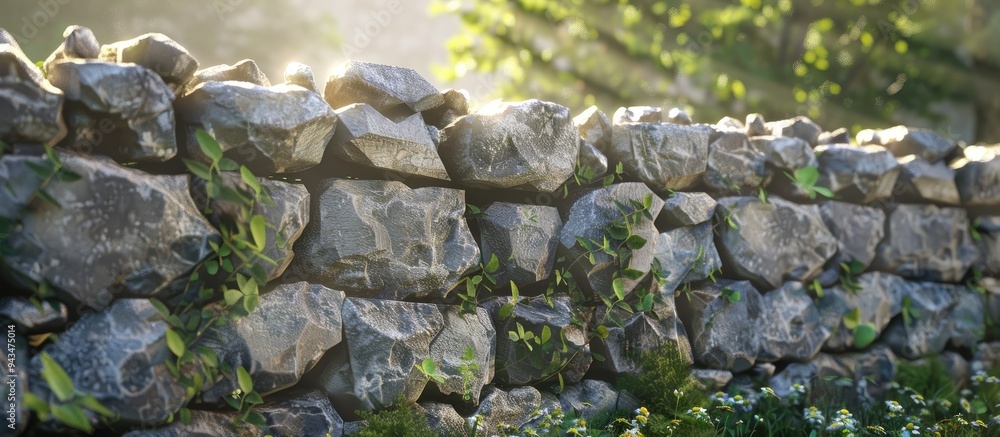 Poster stone wall is a great backdrop for a photo with copy space image on a sunny day