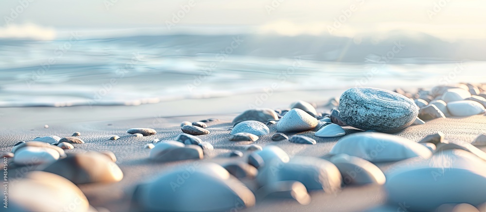 Poster pebbles left on the beach with copy space image