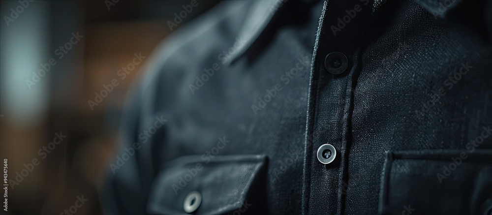 Poster blurry shot showing a dark male shirt up close with a space for text or an image. creative banner. c