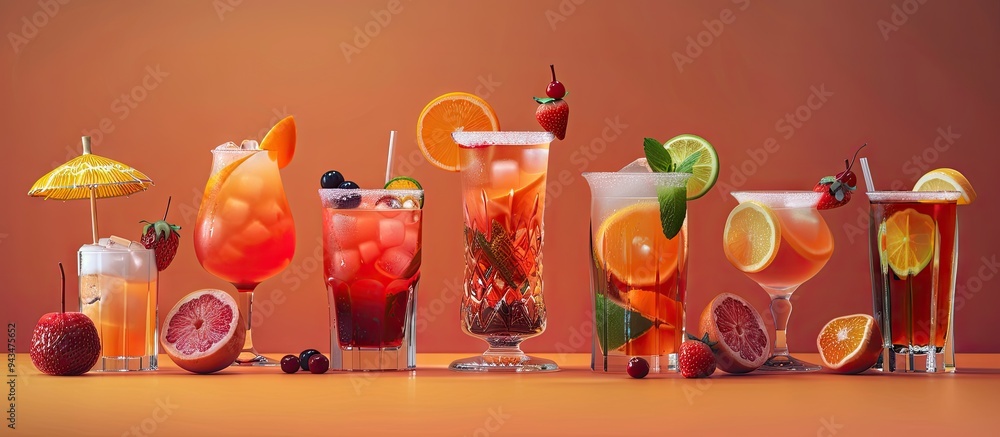 Poster traditional assortment of mixed drinks with a background of copy space image