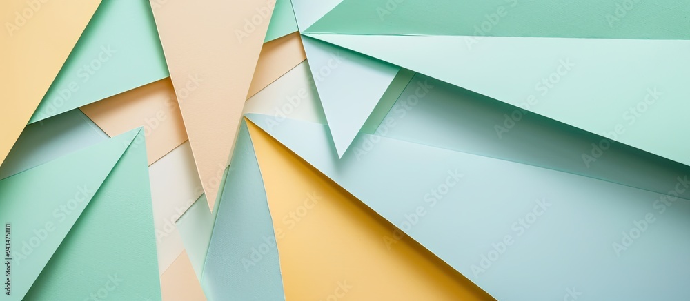 Poster macro shot of vintage mint cardboard with geometric shapes and gradients on a white light cyan and y