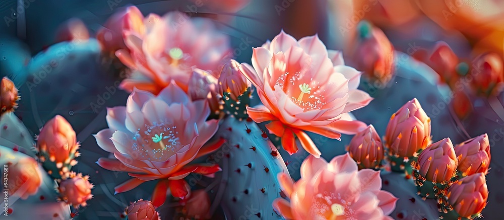 Poster Macro image of stunning cactus flowers for wallpaper with ample copy space image
