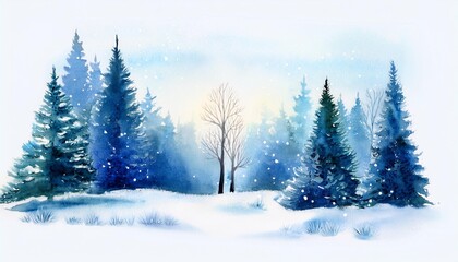 Naklejka premium watercolor illustration with winter wonderland forest ai generated