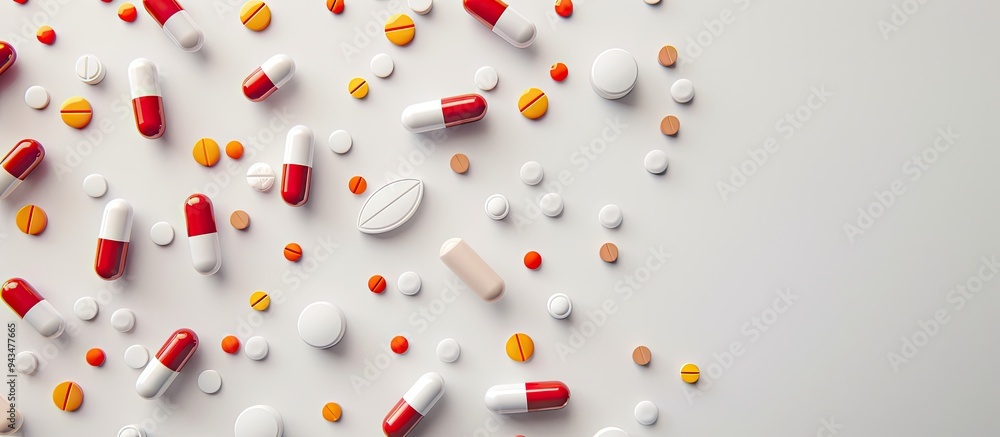 Aufkleber Top view of antibiotic pills on a white background with copy space image available for text