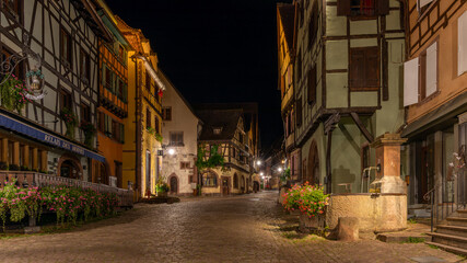 A beautiful night alsacian architecture pic taken in Riquewihr in France on August 20th 2024