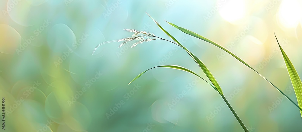 Poster a grass blade with a tail on a blurry abstract backdrop including copy space image