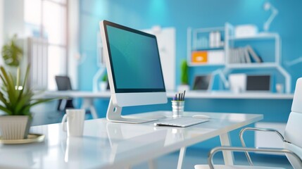 Modern Office Desk with Computer and Accessories