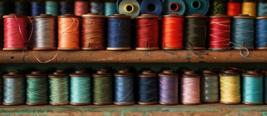 An arrangement of computer threads stacked neatly on a shelf with ample copy space in the image