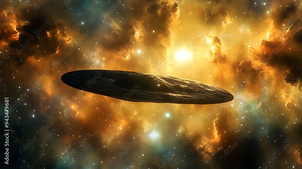Poster a panoramic view of a celestial object in a starry sky