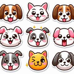 Fototapeta premium 4 sticker face expression, cartoon, animal, white background