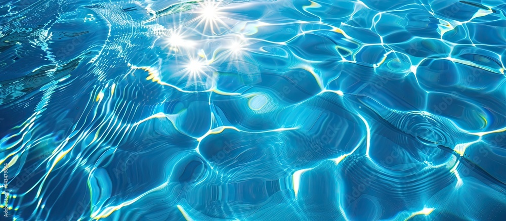 Poster blue swimming pool pattern with sun reflection on the water surface provides a serene copy space ima
