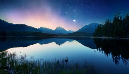 Fototapeta premium calm lake scape at summer night