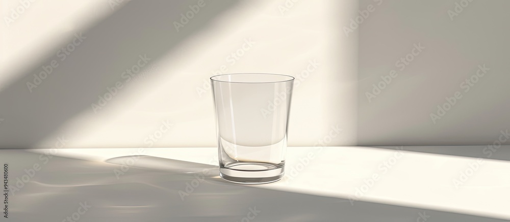 Poster glass cup on white backdrop featuring shadows from lighting creating a copy space image