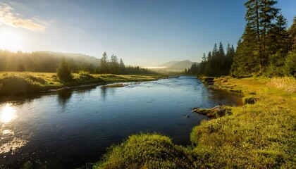 Fototapeta premium river of calm waters with the afternoon sun