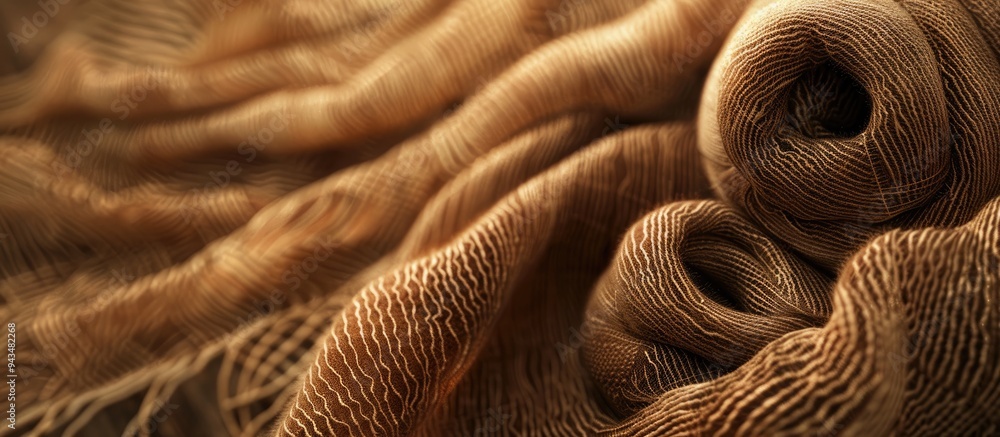 Poster Knitting pattern rolls with a blend of brown hues are displayed in a copy space image