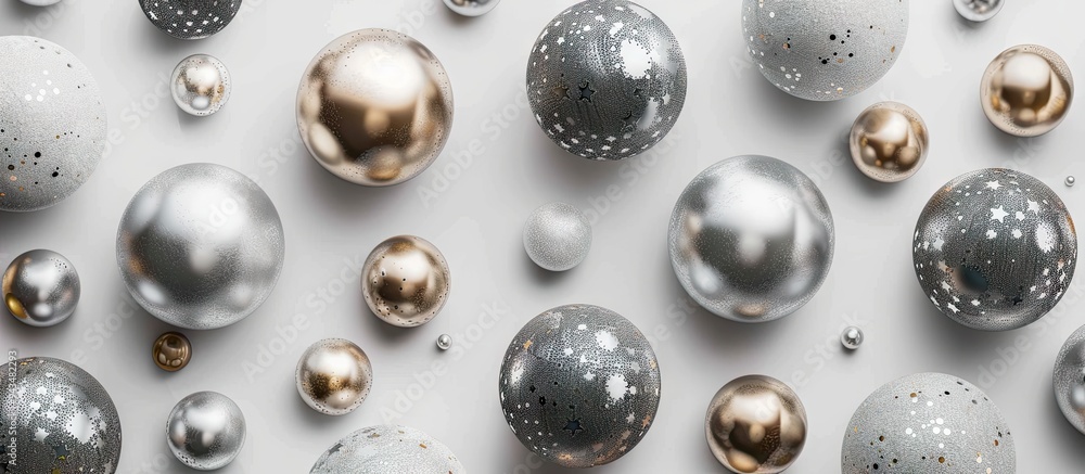Aufkleber top view of decorative balls on a white surface offering copy space image
