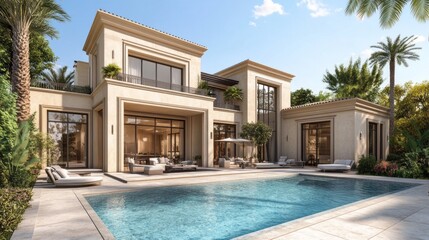 A large house with a pool and a patio