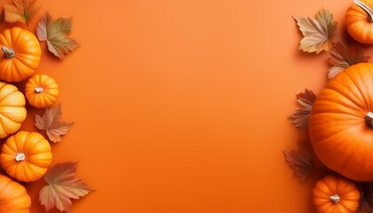 pumpkin and leaves border on orange background