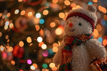 Merry Christmas Close-Up: Beautiful Festive Decorations and Hand-Made Toys Illuminated in the Night Market