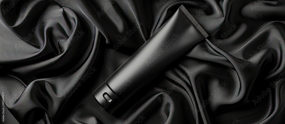 Aufkleber Black cream tube on a black fabric with a textured background ideal for a mockup with copy space image available