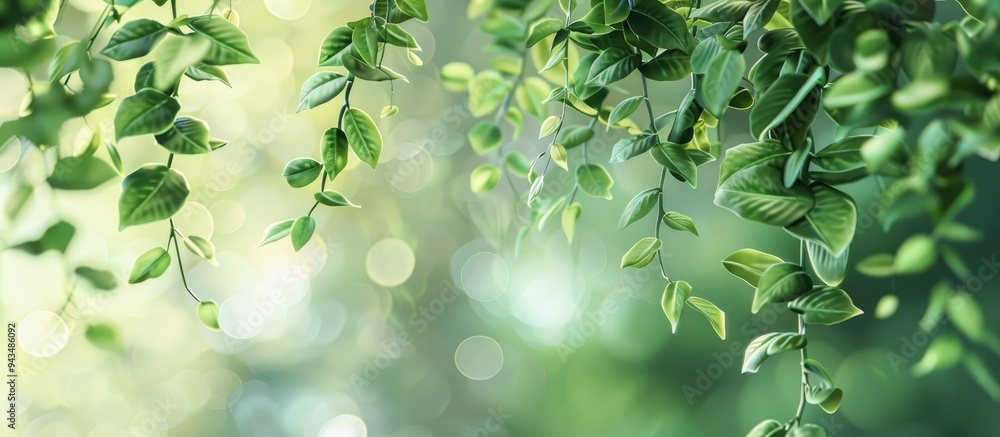 Poster Macro shot of a leafy ornamental plant branch against a blurred background perfect for a copy space image