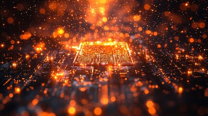 Naklejka premium Circuit board with glowing lights