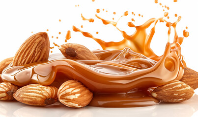 Close-up of almonds in caramel.
almond in melted caramel isolated on white background.