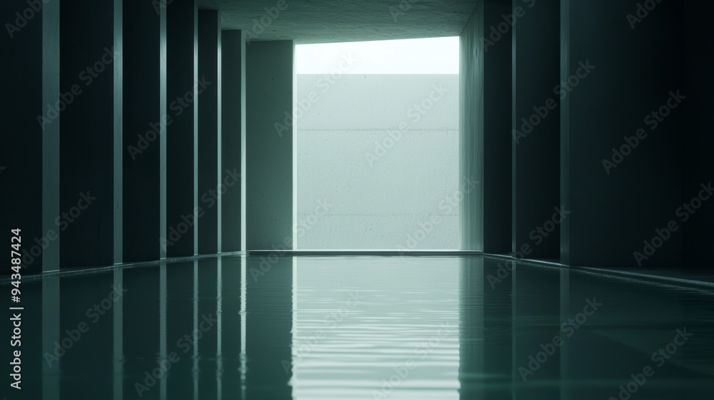 Poster Tranquil indoor pool reflecting columns in a modern minimalist architectural space