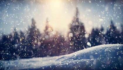 Naklejka premium snowfall on the blurred winter background vintage tone