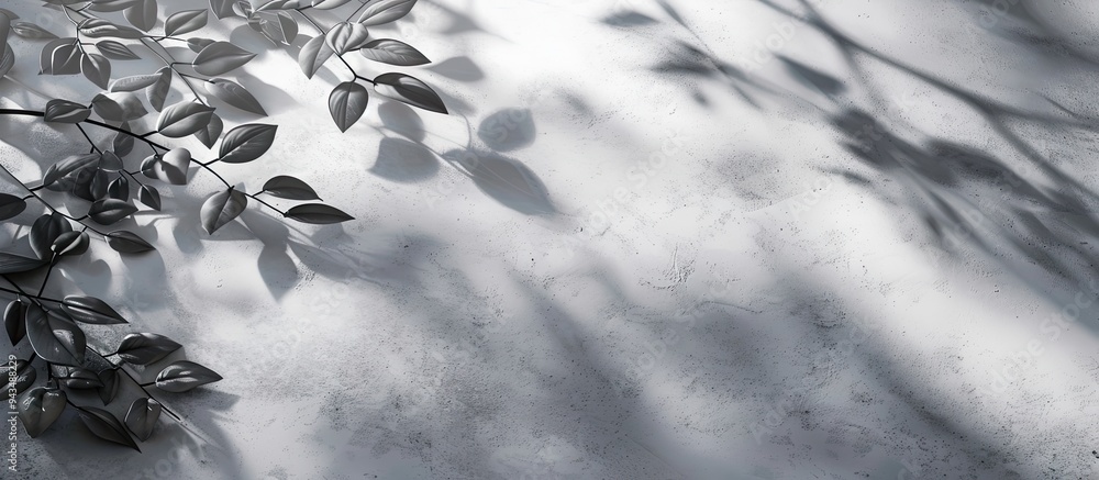 Fototapete White concrete surfaces with leaf and branch shadows creating a natural pattern of light gray shadows in the background leaving room for an image. Creative banner. Copyspace image