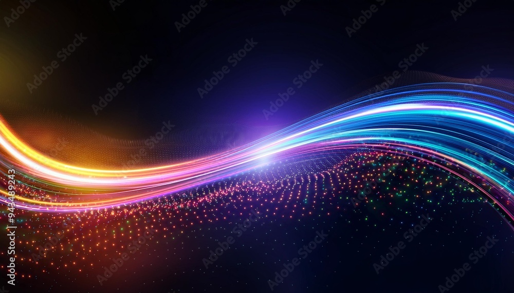 Wall mural abstract colorful motion glow light trail with multi color particles background