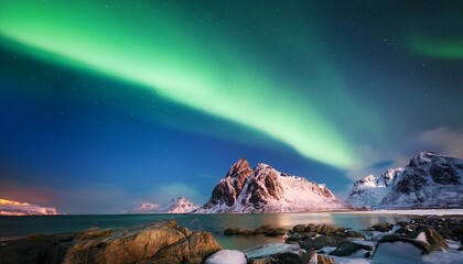 Obraz premium mountainous landscape under a vibrant aurora borealis