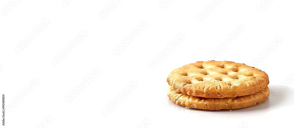 Poster close up of a biscuit isolated on a white background with copy space image for a snack concept