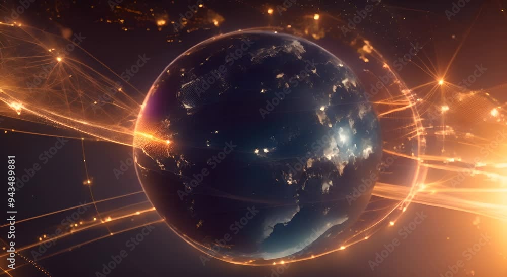 Poster digital world globe concept of global network and connectivity on earth high speed data transfer and
