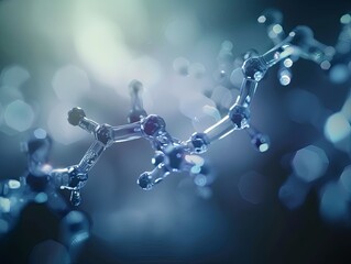 Abstract blue molecule chain with a bokeh background.