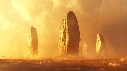 Ancient standing stones at the Crossfire Samhain Celtic Festival during twilight rituals