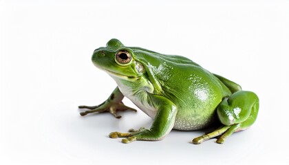 Fototapeta premium a green frog is sitting on a white background