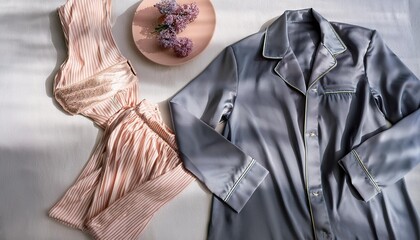 Elegant silk pajamas laid out flat