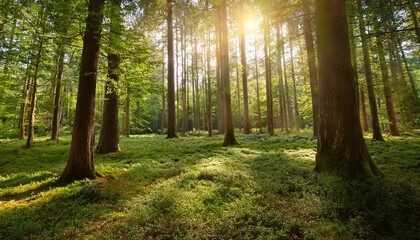 beautiful sunny forest opening with scattered trees