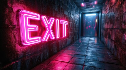 Bright Neon 'EXIT' Sign Glowing in Darkness