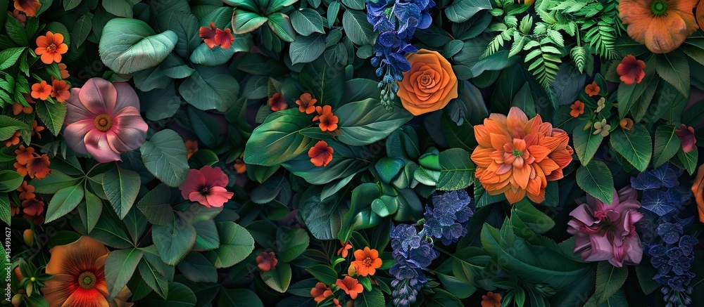 Aufkleber beautiful flowers in various styles displayed in an attractive manner in a lush garden setting with 
