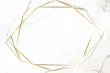 A geometric gold frame on a white marble background.