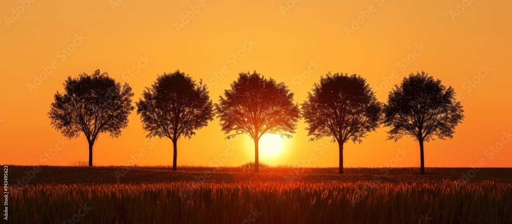 Aufkleber silhouetted trees against a sunset with a blank area for additional content like a copy space image