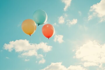 Obraz premium Joyful Helium Balloons Soaring High in the Sky